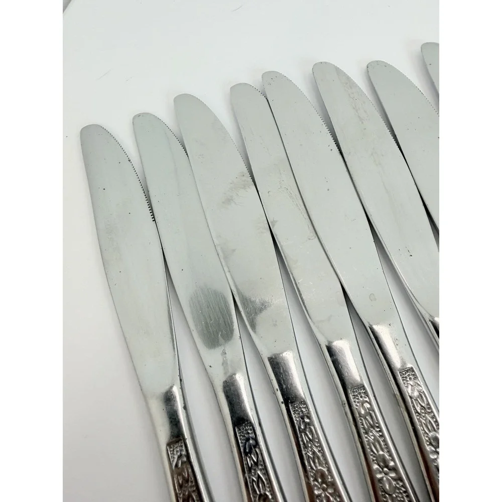 Stanley Roberts La Spana Stainless Embossed Flowers Lot of 12 Dinner Knives